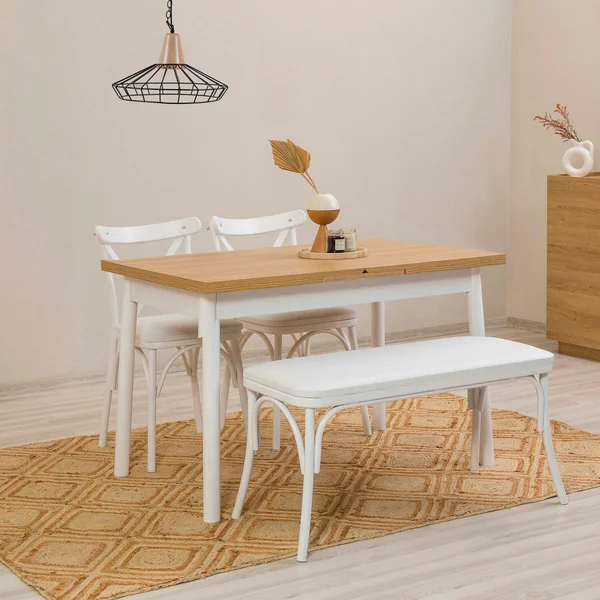 Table extensible blanche plateau effet bois 120-153 cm ARDEN