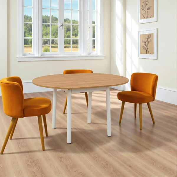 Table extensible blanche plateau effet bois Ø100-131 cm ARDEN