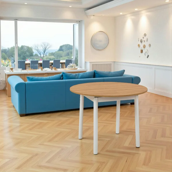 Table extensible blanche plateau effet bois Ø100-131 cm ARDEN