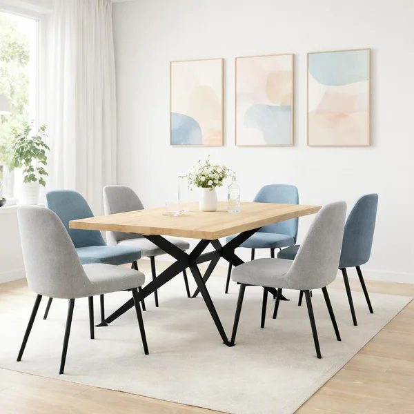 Table extensible bois blanc bords droits pied graphique 200 cm PALERME