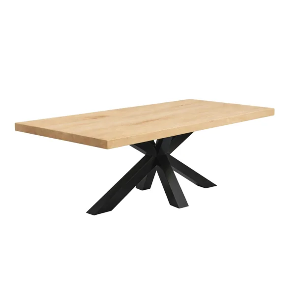 Table extensible bois blanc bords droits pied noir 180 cm PALERME