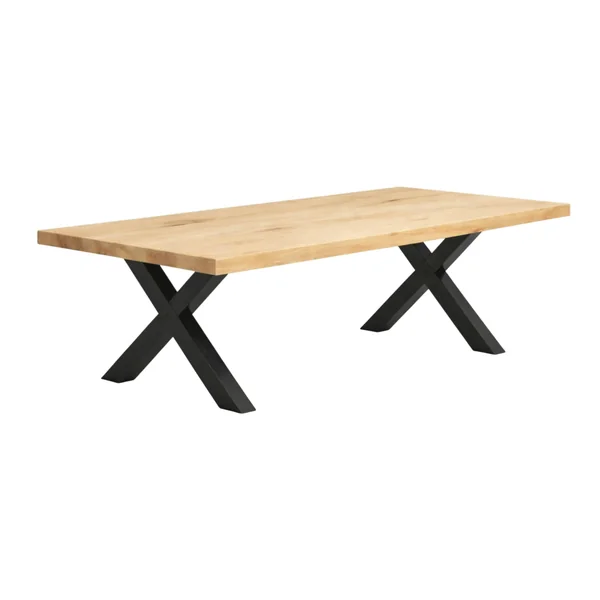 Table extensible bois blanc bords droits pieds en X 240 cm PALERME