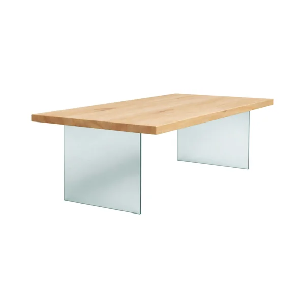 Table extensible bois blanc bords droits pieds verre 180 cm PALERME