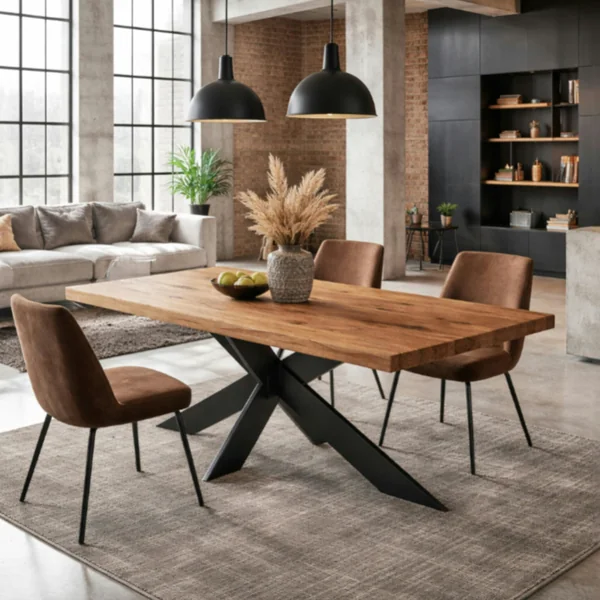 Table extensible bois brun bords droits pied noir fin 220 cm PALERME