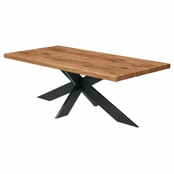Table extensible bois brun bords droits pied noir fin 240 cm PALERME