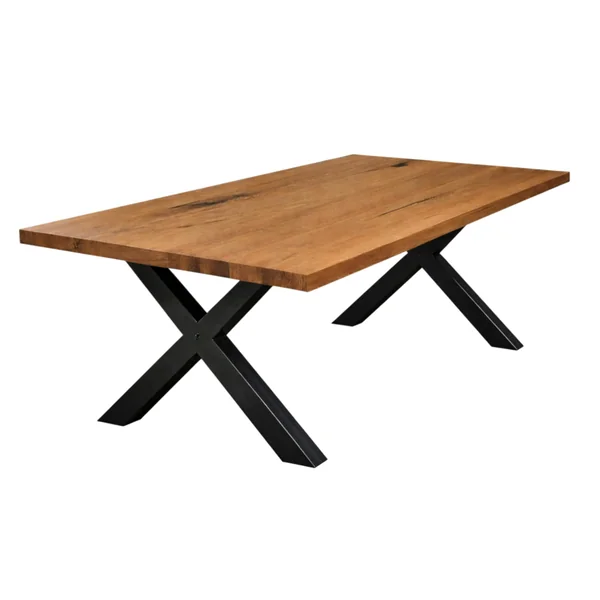 Table extensible bois brun bords droits pieds en X 220 cm PALERME
