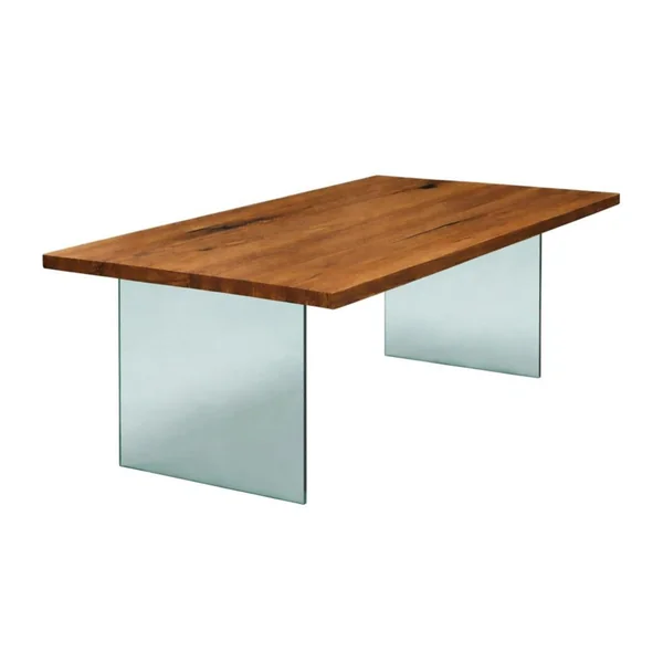 Table extensible bois brun bords droits pieds verre 240 cm PALERME