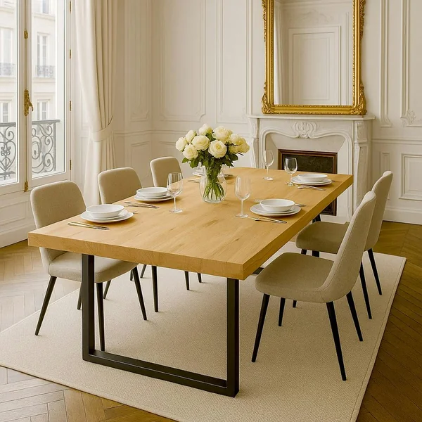 Table extensible bois de chêne huilé pieds en U 180 cm PALERME