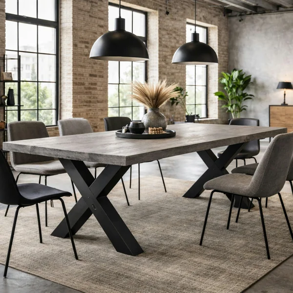 Table extensible bois grisé bords droits pieds en X 180 cm PALERME