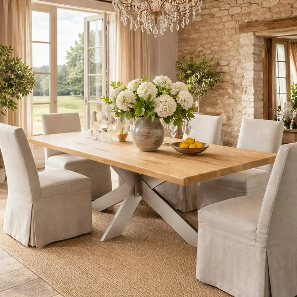 Table extensible bois huilé bords droits pied grège fin 200 cm PALERME