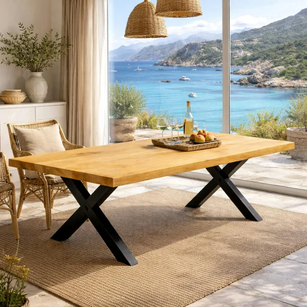 Table extensible bois huilé bords droits pieds en X 200 cm PALERME