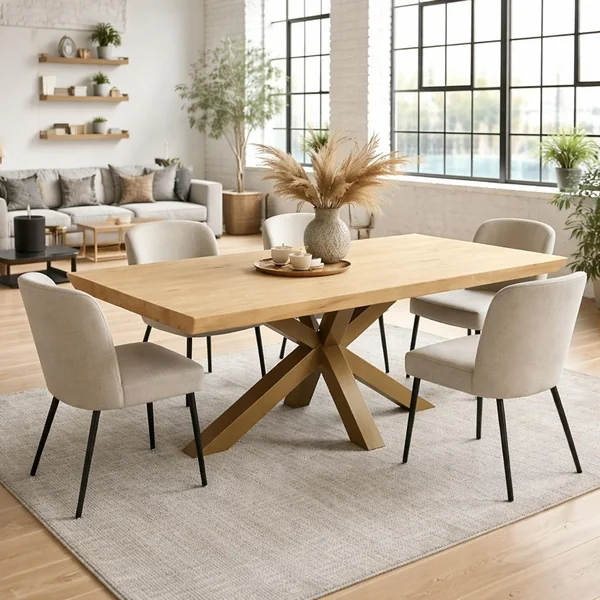 Table extensible chêne blanc bords biseautés pied grège 220 cm PALERME