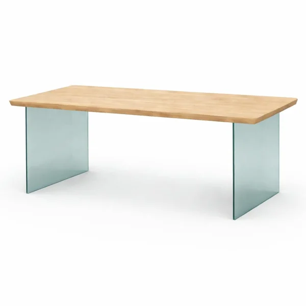 Table extensible chêne blanc bords biseautés pieds verre 200 cm PALERME