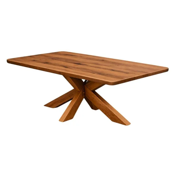 Table extensible chêne brun bords biseautés pied bois 220 cm PALERME