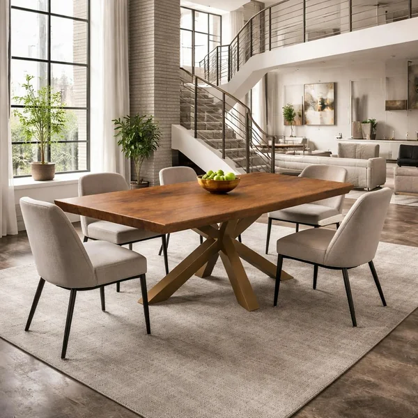 Table extensible chêne brun bords biseautés pied grège 240 cm PALERME