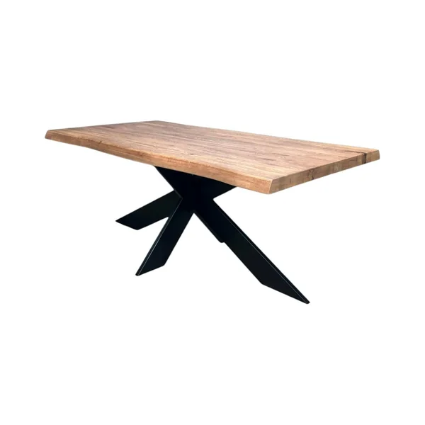 Table extensible chêne brun bords naturels pied noir fin 240 cm PALERME
