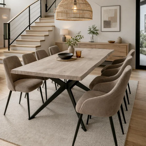 Table extensible chêne grisé bords naturels pied graphique 200 cm PALERME