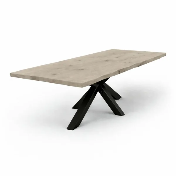 Table extensible chêne grisé bords naturels pied noir 200 cm PALERME