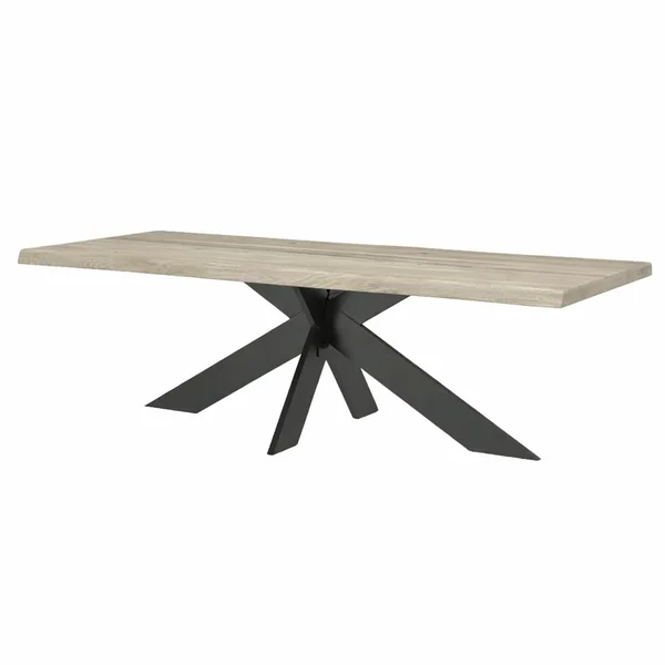 Table extensible chêne grisé bords naturels pied noir fin 200 cm PALERME