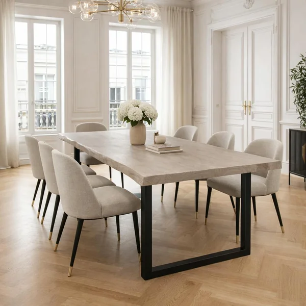 Table extensible chêne grisé bords naturels pieds en U 240 cm PALERME