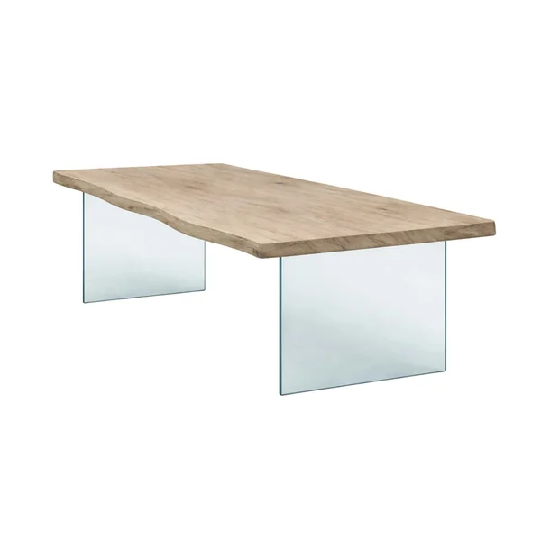 Table extensible chêne grisé bords naturels pieds verre 240 cm PALERME