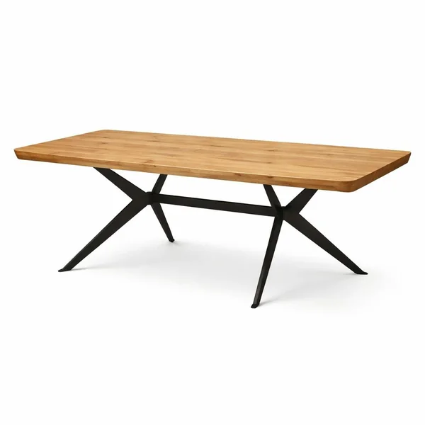 Table extensible chêne huilé bords biseautés pied graphique 200 cm PALERME