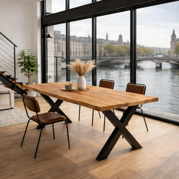 Table extensible chêne huilé bords naturels pieds en X 240 cm PALERME