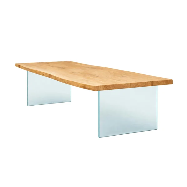 Table extensible chêne huilé bords naturels pieds verre 180 cm PALERME