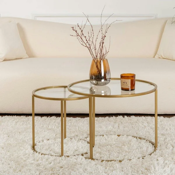 Table gigogne en verre - cadre doré (lot de 2) ⌀60 cm TULUM