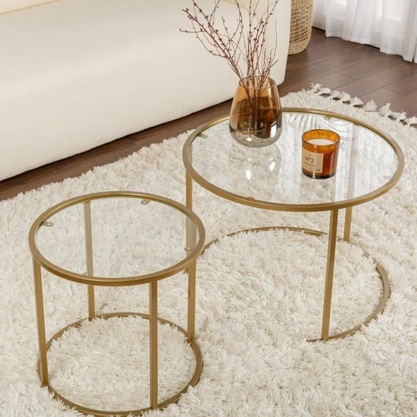 Table gigogne en verre - cadre doré (lot de 2) ⌀60 cm TULUM