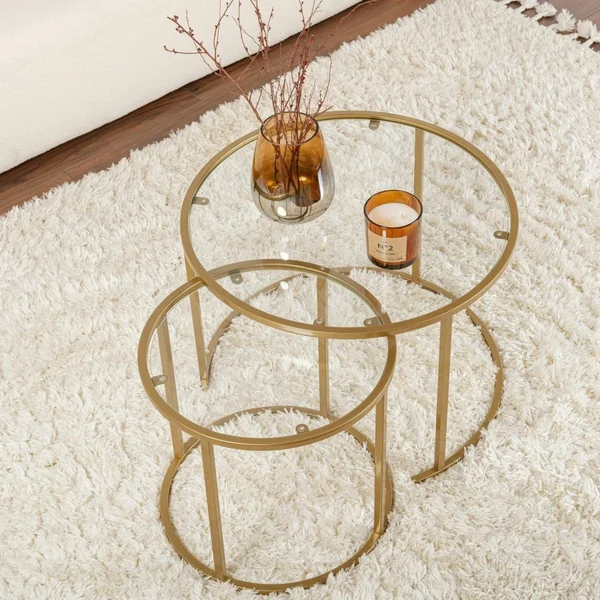 Table gigogne en verre - cadre doré (lot de 2) ⌀60 cm TULUM