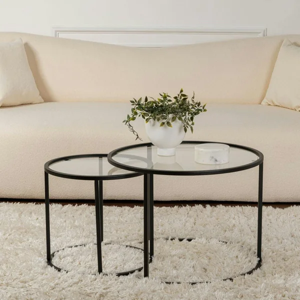 Table gigogne en verre - cadre noir (lot de 2) ⌀60 cm TULUM