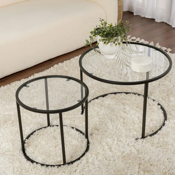 Table gigogne en verre - cadre noir (lot de 2) ⌀60 cm TULUM
