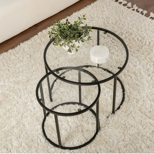 Table gigogne en verre - cadre noir (lot de 2) ⌀60 cm TULUM