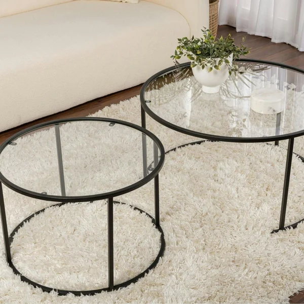 Table gigogne en verre - cadre noir (lot de 2) ⌀80 cm TULUM