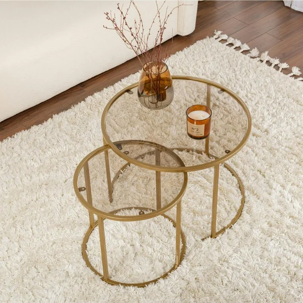 Table gigogne verre ambré - cadre doré (lot de 2) ⌀60 cm TULUM