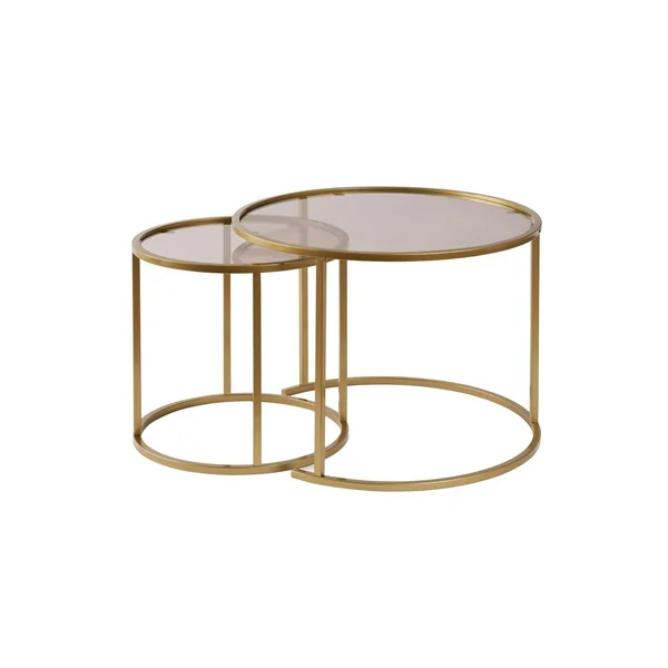 Table gigogne verre ambré - cadre doré (lot de 2) ⌀60 cm TULUM