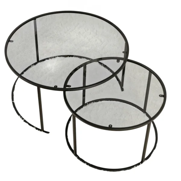 Table gigogne verre fumé - cadre noir (lot de 2) ⌀80 cm TULUM