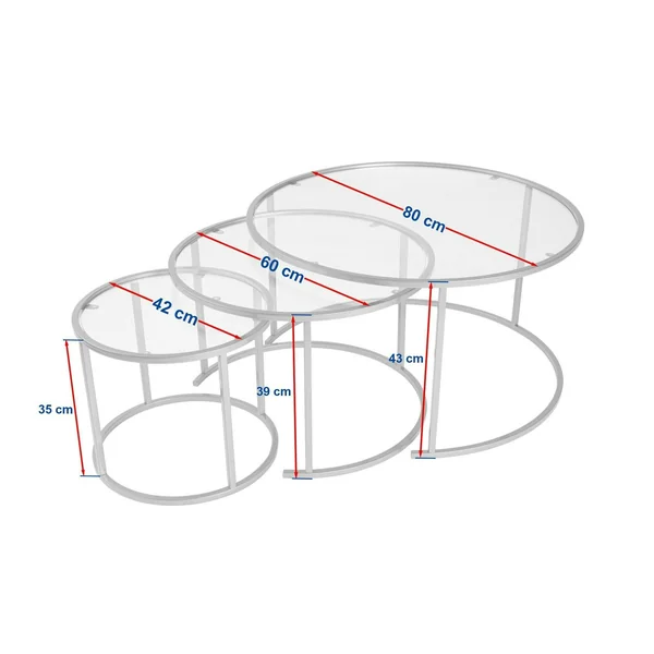 Table gigogne verre fumé - cadre noir (lot de 3) ⌀80 cm TULUM