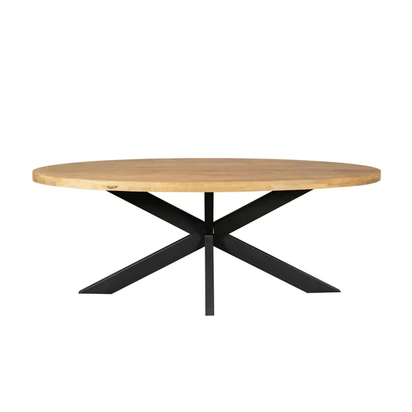 Table ovale bois clair pied croisé métal noir 240 cm RIVANO