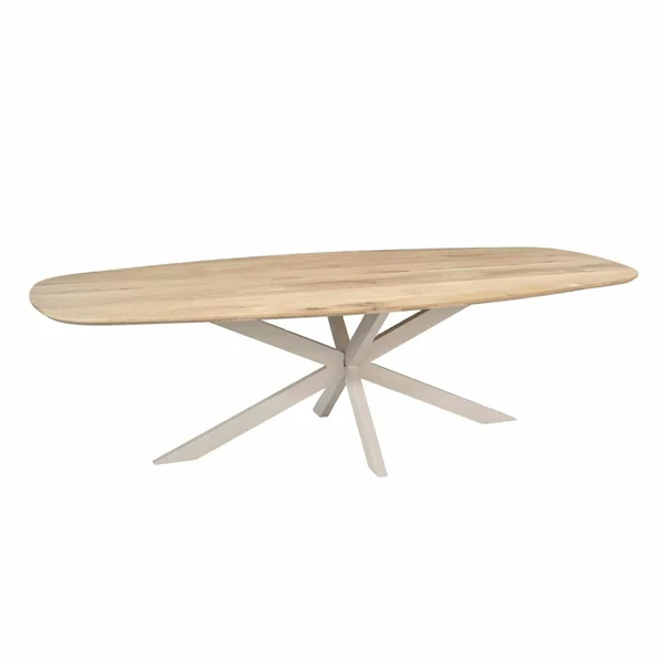 Table rectangulaire bois bords arrondis pied blanc 200 cm LEXTON