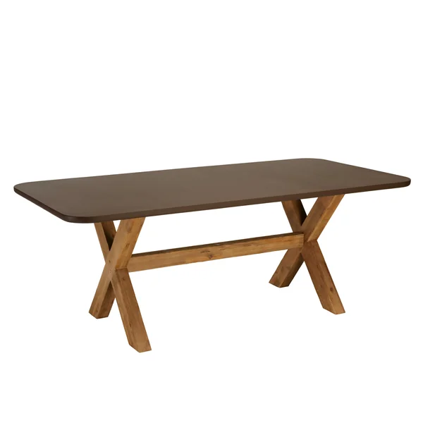 Table à manger 200 cm effet béton marron pied en bois d'acacia CALVI