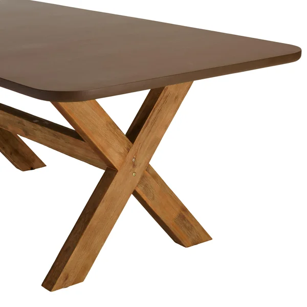 Table à manger 200 cm effet béton marron pied en bois d'acacia CALVI