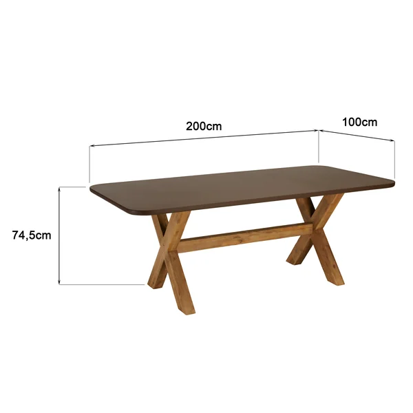 Table à manger 200 cm effet béton marron pied en bois d'acacia CALVI