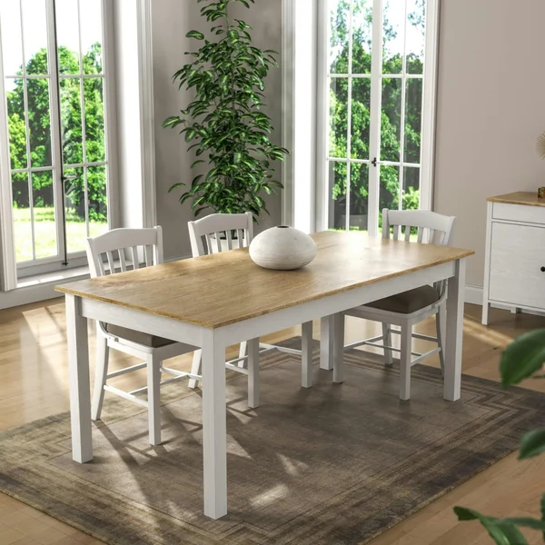 Table à manger blanche, plateau effet bois clair 180 cm CALMA