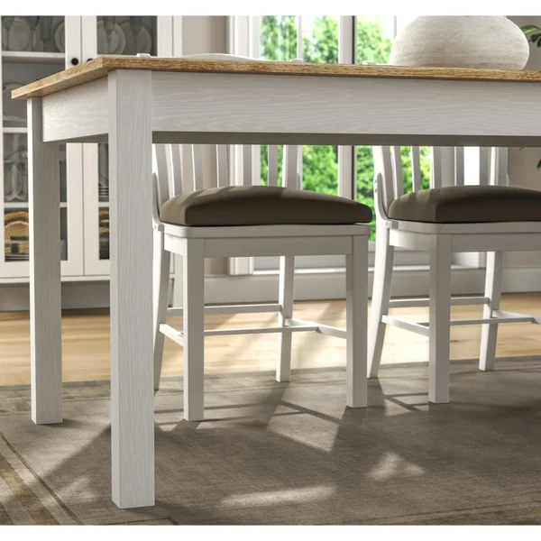 Table à manger blanche, plateau effet bois clair 180 cm CALMA