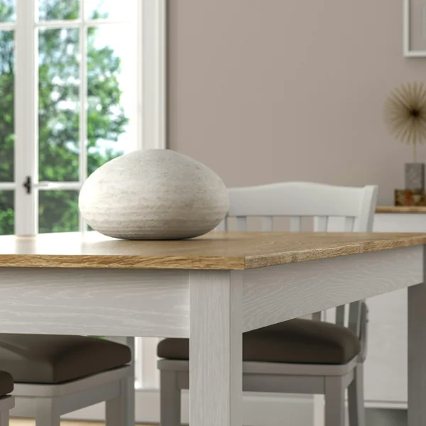 Table à manger blanche, plateau effet bois clair 180 cm CALMA
