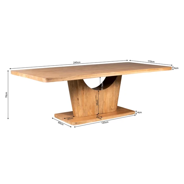 Table à manger bois clair pied central ouvert 240 cm ARCANA