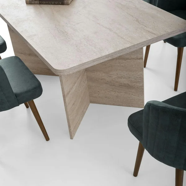 Table à manger design effet travertin pieds V 180 cm MARFA