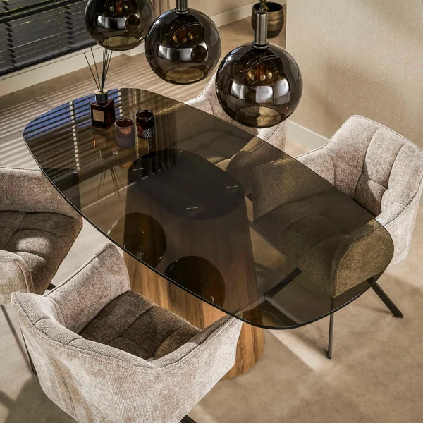 Table à manger en verre fumé design ovale organique 215 cm MILOS